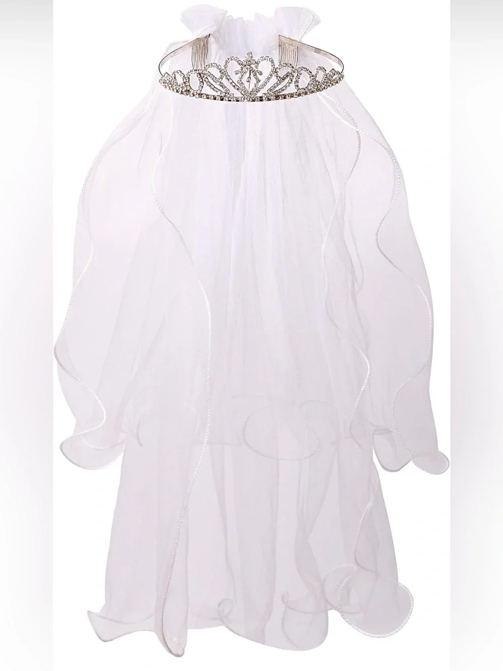 Flower Girl First Communion Veil Headband with Rhinestone Crown